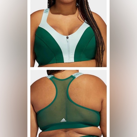 Adidas x Ivy Park - Drip 2 | Medium Support Zip Bra, Green Tint/Dark Green - Picture 3 of 12